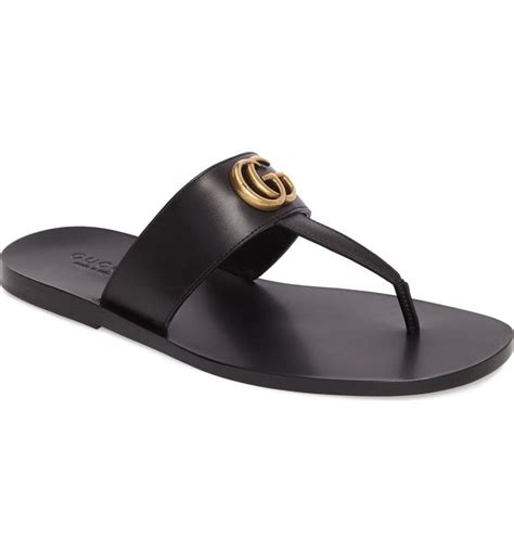 gucci thongs sandals|Black Leather Thong Sandal With Double G.